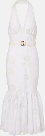 Self Portrait Halterneck linen and cotton midi dress