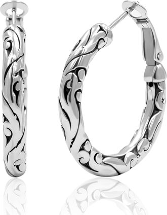 MAX + STONE 925 Sterling Silver Filigree Hoop Earrings