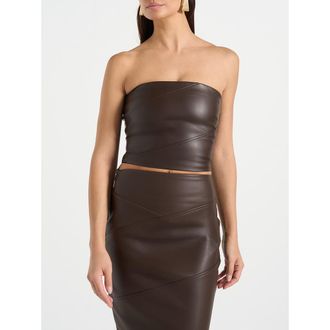 Mani&egrave;re De Voir Bandeau Leather Corset Top in Brown at Nordstrom, Size 12