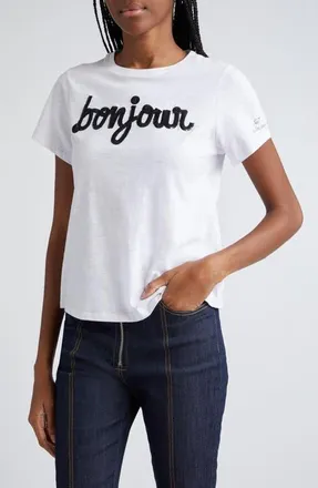 Cinq à Sept Sequin Shrunken Tee in White/black at Nordstrom, Size Xx-Small