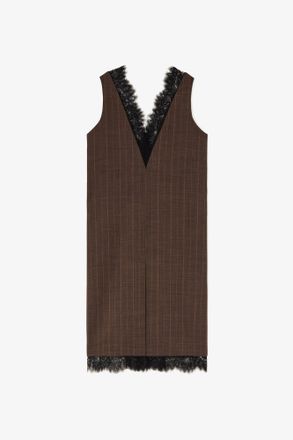 Ganni Brown Dress in Pinstripe Wool - Size 10/12