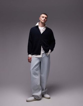 Arket textured alpaca blend cardigan in navy