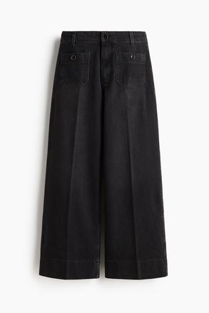 H&M Wide High Ankle Jeans - Schwarz