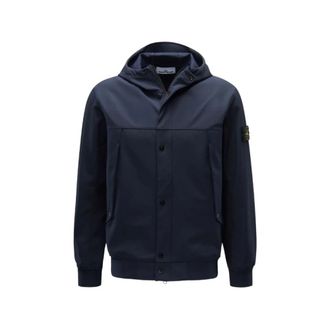 Stone Island Blauwe Soft Shell Hooded Blouson - Heren - Zomerjassen - Blauw - XL - Jassen