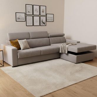 Dmora Sofa Cama Daasen, Sof&aacute; De Esquina, 100% Made In Italy, Sof&aacute; Con Apertura Giratoria, Con Pen&iacute;nsula De Contenedores A La Derecha, Con Reposabrazos Delga
