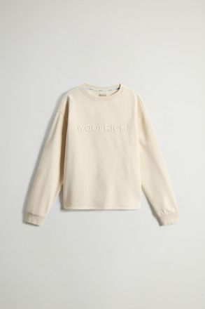 Woolrich donna Felpa girocollo in puro cotone con scritta ricamata sul petto Bianco Taglia XXS
