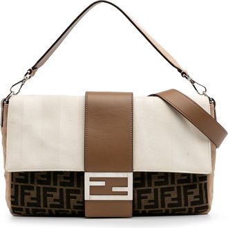 Fendi Pre-owned Womens Baguette Shoulder Bag Logo Print - Tan Textile - One Size