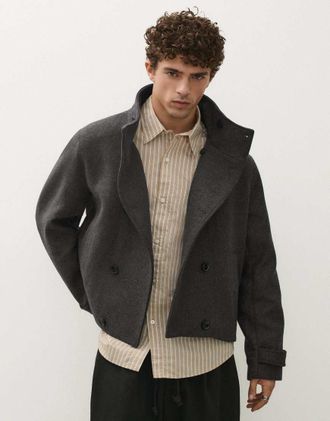 Bershka Giacca effetto feltro con collo a imbuto grigia-Grigio