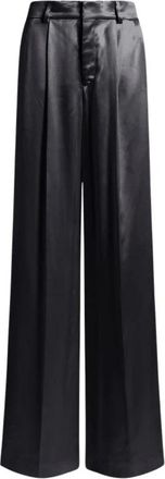 Alberta Ferretti Shiny Satin Broeken - Dames - Wijde Broeken - Zwart - M - Leer - Broeken