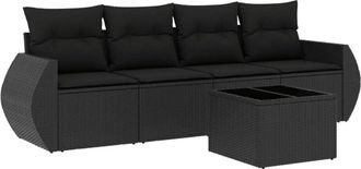 vidaXL Vidaxl - Set De Muebles De Jard&iacute;n 5 Pzas Y Cojines Rat&aacute;n Sint&eacute;tico Negro