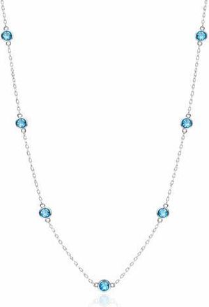 House of Frosted 14K White Gold Blue Topaz Station Chain Necklace in Topaz/White Gold at Nordstrom Rack, Size 16