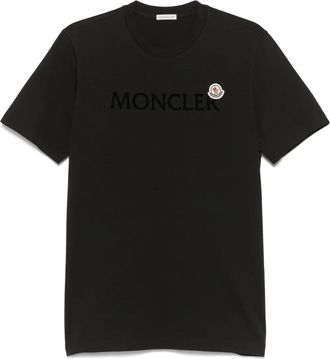 Moncler T-shirt in cotone con logo floccato - Nero