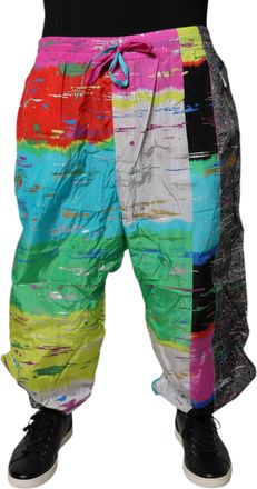 Dolce & Gabbana Mens Multicolor Patchwork Mid Waist Sweatpants Pants Nylon