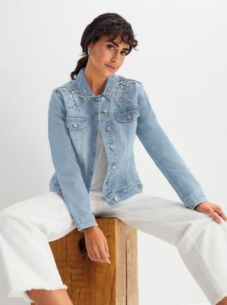 Cr&eacute;ation L Jeansjacke CREATION L, Damen, Gr. 40, blau, bleached, 98% Baumwolle, 2% Elasthan, unifarben, Jacken Jeansjacke