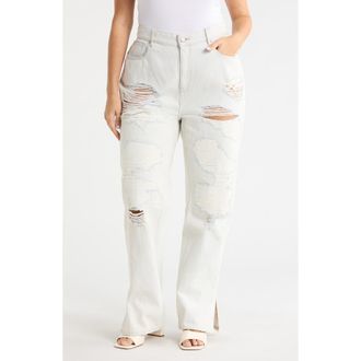 Good American The Khlo Distressed Straight Leg Jeans in Indigo1016 at Nordstrom Rack, Size 12