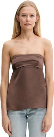 Patrizia Pepe Satin Fitted Bandeau Top - Dames - Tops zonder mouwen - Bruin - S - Leer - Tops
