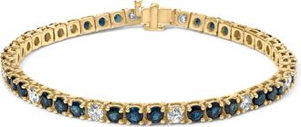 House of Brilliance 18K Yellow Gold Alternating 1 1/5 Cttw Diamond and 3X3 MM Blue Sapphire Tennis Bracelet