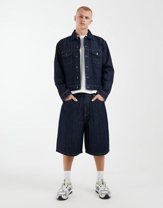 Tommy Jeans Giacca trucker comoda lavaggio blu scuro in coordinato-Blu navy