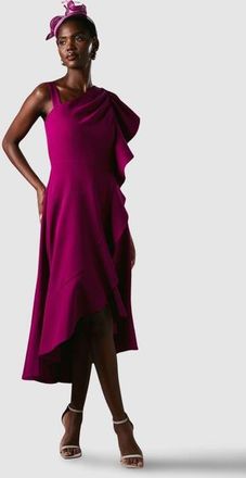 Coast One Shoulder Crepe Ruffle Midi Dress in Berry at Nordstrom, Size 10
