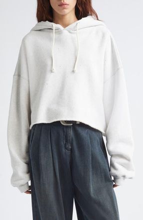 Golden Goose Star Oversize Crop Hoodie in Vintage Gray Melange at Nordstrom, Size X-Large