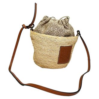 Loewe Pre-owned Womens Pochette Bucket Bag in Tan Raffia - Mocha Micro Fibre - One Size