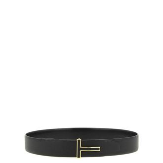Tom Ford Grain Leather Insert Buckle T Belt - male - Tom Ford - Belts - Black - 115 CM - Accessories