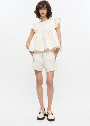 Ganni White Cotton Shorts - Size 34 Elastane