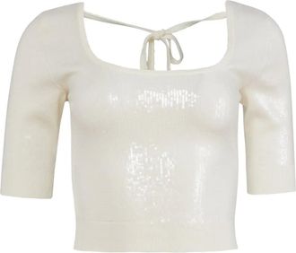 Fleur du Mal sequin scoop-neck knit top - women - Viscose/Polyester - S - Neutrals