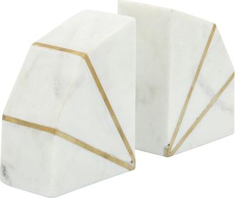 Sagebrook Home Set of 2 Marble 4in Accent Bookends With Gold Inlays