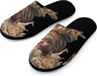 Generic African Woman Foods Animals Mens House Slippers Slip Indoor Slipper On Shoes Warm Outdoor