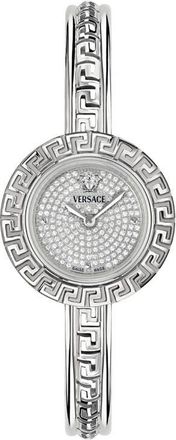 Versace La Greca Diamond Bracelet Watch, Leather Strap & Pendant Chain Gift Set, 28mm in Stainless Steel at Nordstrom