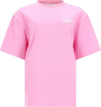 Msgm Pink Logo Boxy Cotton T-Shirt