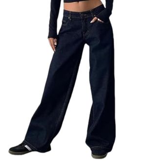 Generic Seraphae Sweatpant Jeans, Sweatpants Jeans for Women, Denim Sweatpants Women Wide Leg High Waist Straight with Pocket (Dark blue02,S)