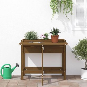 Berkfield Home Beautiful Garden Planter with Folding Tabletop Honey Brown Solid