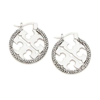 Tory Burch Kleine Icon Pav&eacute; Hoops - Dames - Oorbellen - Grijs - ONE Size - Accessoires