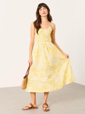 Fat Face FatFace Emmy Yellow Stitch Leaves Petite Midi Dresses