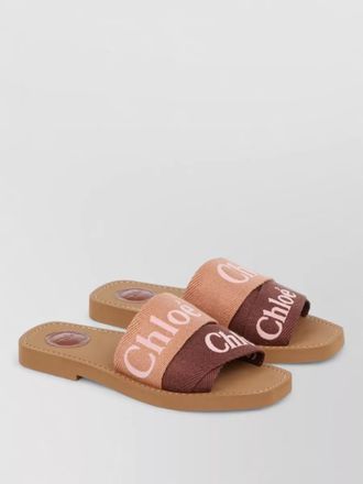 Chlo&eacute; ribbon strap flat sole open toe slides