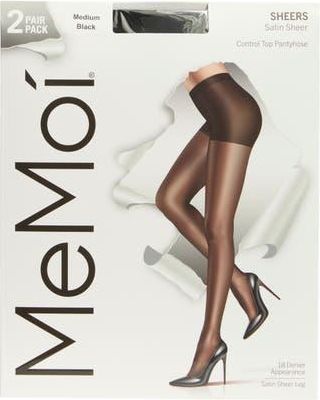 MeMoi Satin Sheer Control Top Pantyhose in Black at Nordstrom Rack, Size X-Large