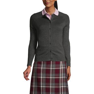 Lands End School Uniform Young Cotton Modal Cardigan Sweater in Coal Heather at Nordstrom, Size Xx-Small