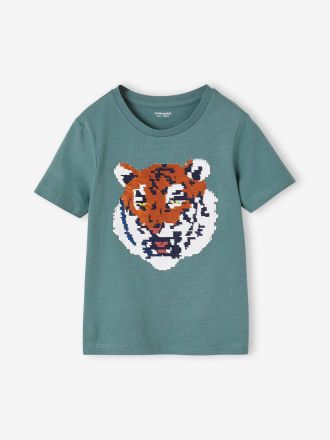 Vertbaudet Jungen T-Shirt mit Wende-Pailletten Oeko-Tex aqua