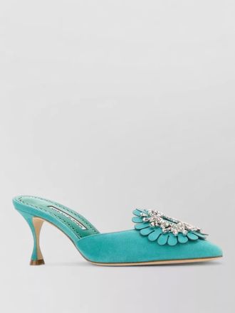 Manolo Blahnik shogmu suede mules stiletto floral applique