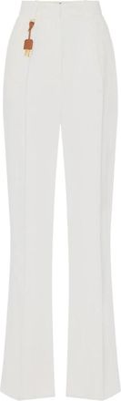Elisabetta Franchi Ivory Palazzo Broek Regular Fit - Dames - Wijde Broeken - Beige - S - Linnen - Broeken