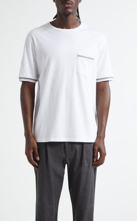 Herno Stripe Trim Cotton Jersey T-Shirt in White at Nordstrom, Size Xx-Large