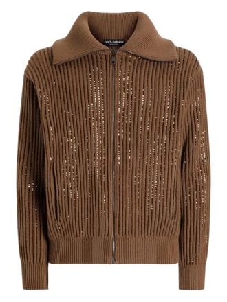 Dolce & Gabbana zip-up ribbed cardigan - men - Virgin Wool - L - Brown