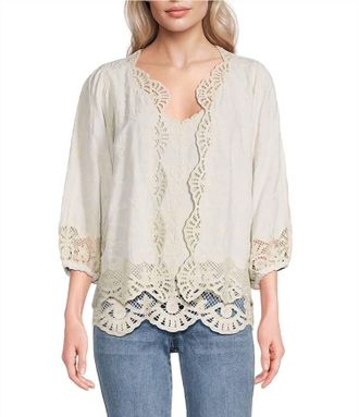 Democracy Open Front Crochet Framing Crop Jacket - Plus In Off White Natural
