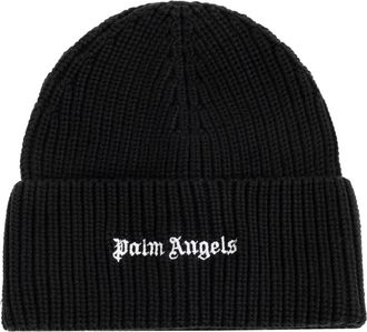 Palm Angels Beanies, male, Black, Size: ONE SIZE Embroidered Logo Beanie