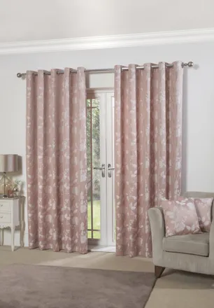 Emma Barclay Butterfly Meadow - Lined Eyelet Jacquard Curtains in Blush Pink - Width 90 x Drop 90 (229 x 229cm) - Emma Barclay | TJ Hughes