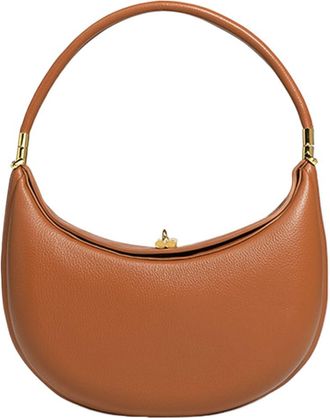 Generic Trendy Shoulder Bag PU Leather Designer Underarm Bag with Hasp Closure Stylish Casual Clutch Purse Soft Half Moon Bag for Women (Brown)