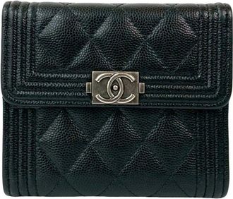 Chanel Black Grained Calfskin Wallet (Tri-Fold) (Pre-Owned)