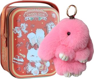 Generic Bunny-Lulu In A Tin | 15cm Bunny-Lulu Keyring In A Tin | Cute Hangable Bunny Charm Plushies Keychain | Rabbit Keyring Pendant Ornament | Rabbits Plush